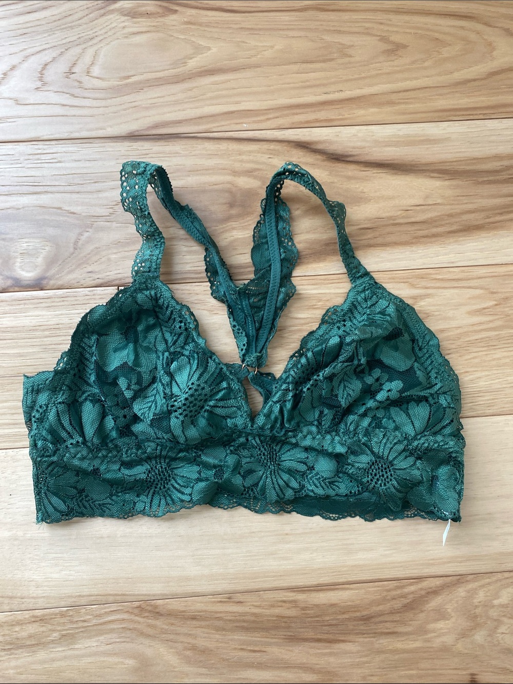 aerie Emerald Green Lace Bralette - Floral Racerback